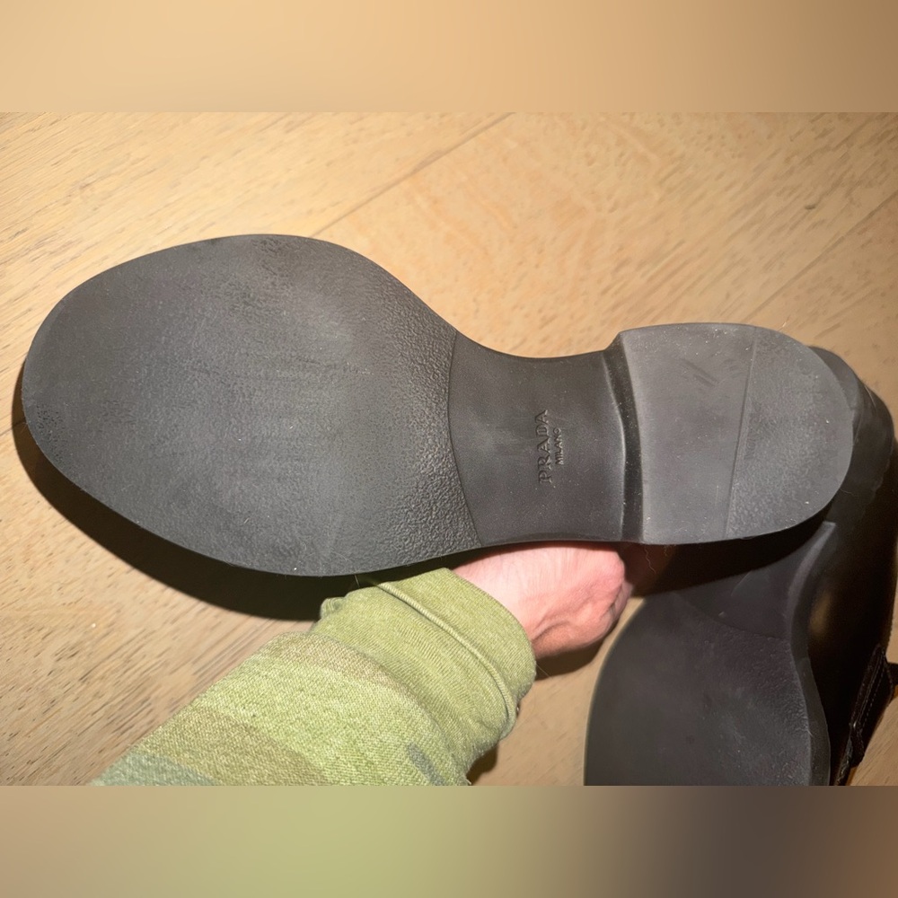 Prada Black Leather Women's Slip-On Loafers with Triangle Logo - Picture 3 of 7